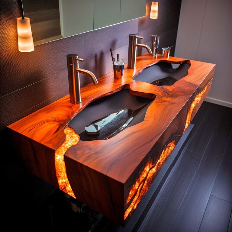 Wood, Crystal, and Epoxy Bath Counters: A Fusion of Natural Beauty and Modern Elegance