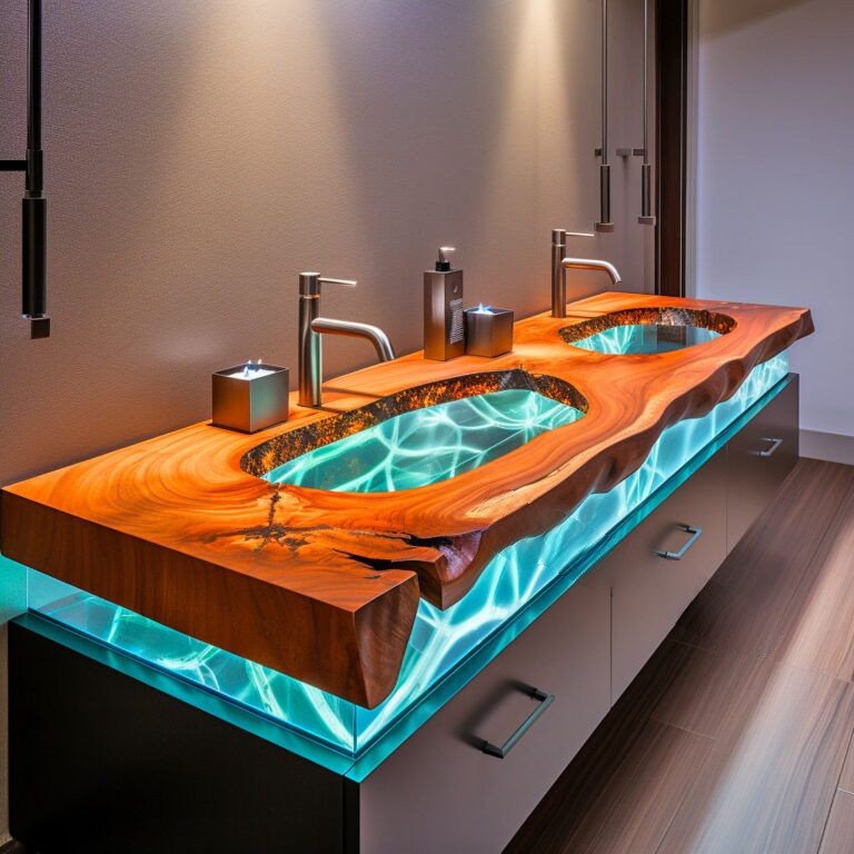 Wood, Crystal, and Epoxy Bath Counters: A Fusion of Natural Beauty and Modern Elegance