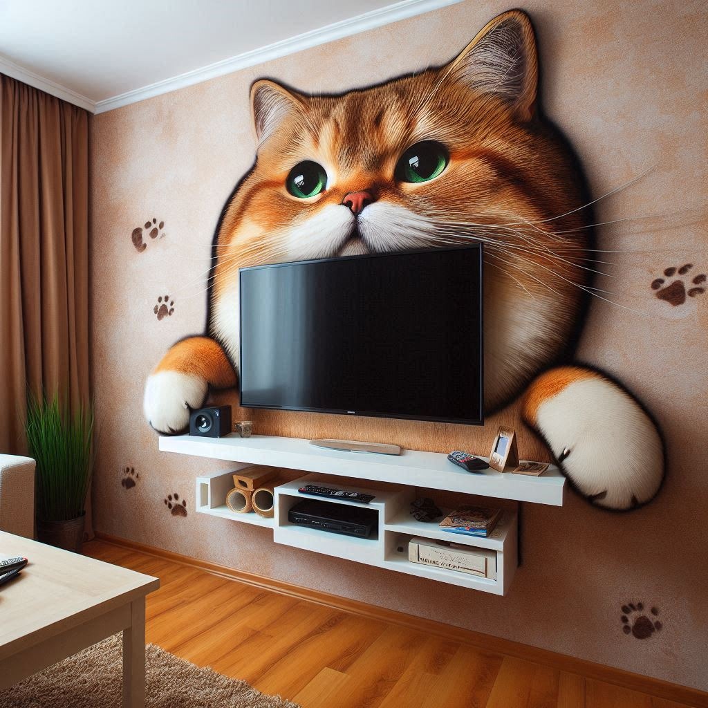 Purr-fectly Stylish: TV Shelves Inspired by Cat Shapes