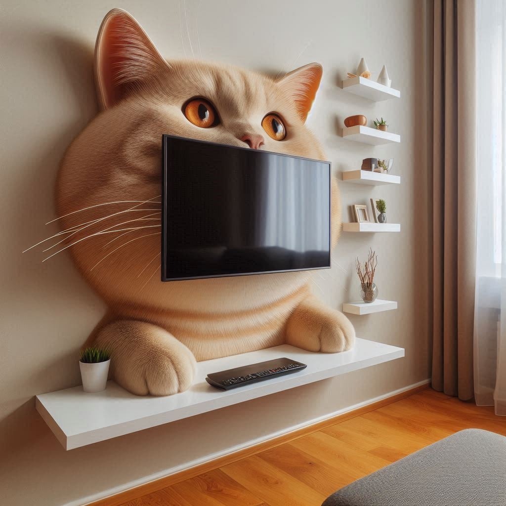 Purr-fectly Stylish: TV Shelves Inspired by Cat Shapes