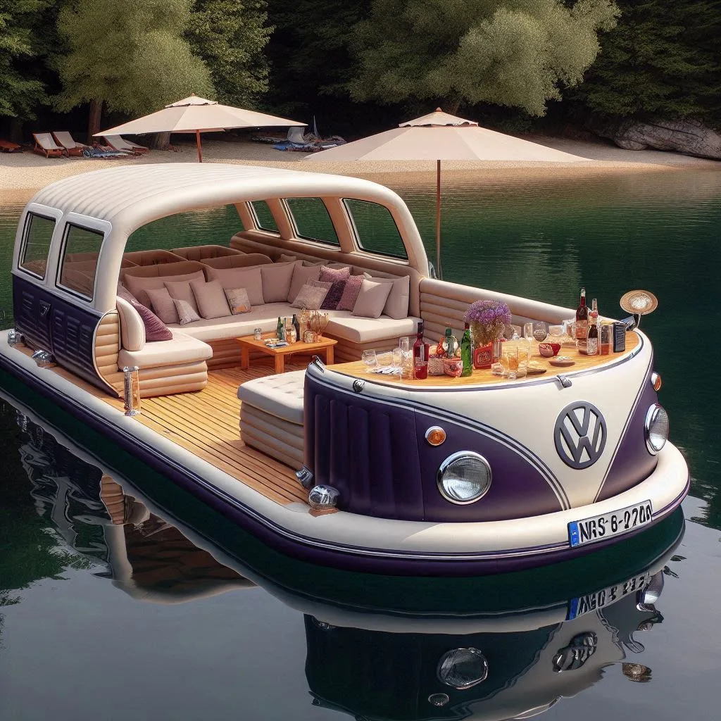 Float in Retro Charm: Experience the Volkswagen Bus Inflatable Lounge Boat