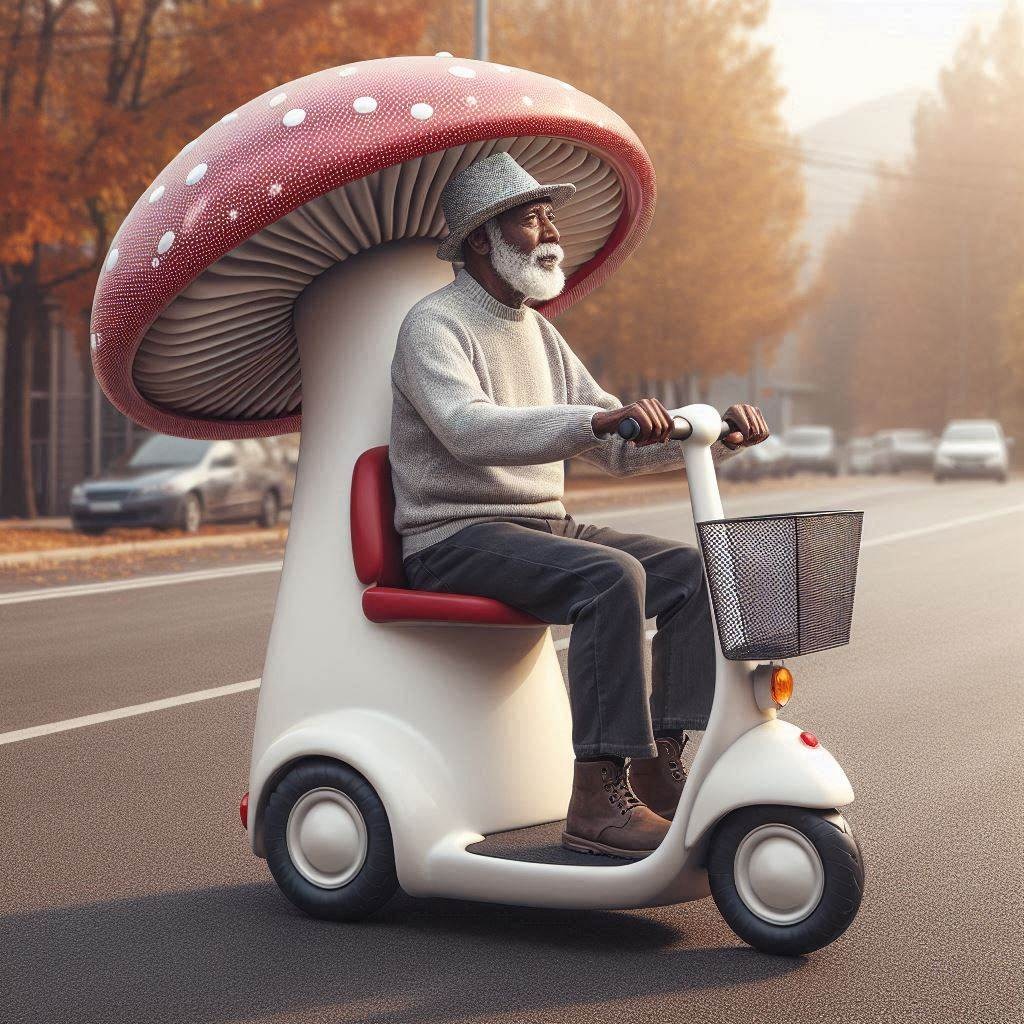 Mushroom-Shaped Scooters: Combining Mobility and Comfort for Elderly Shelters