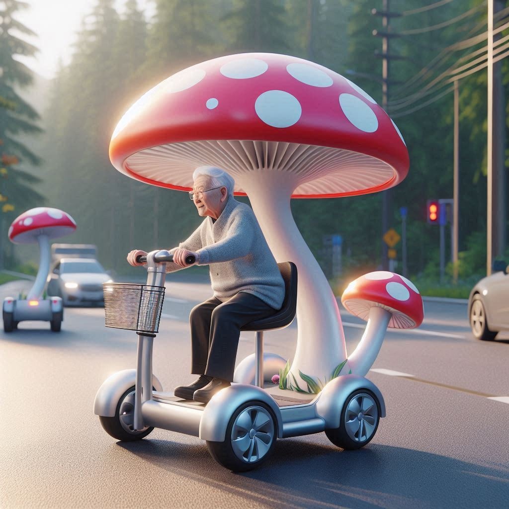 Mushroom-Shaped Scooters: Combining Mobility and Comfort for Elderly Shelters