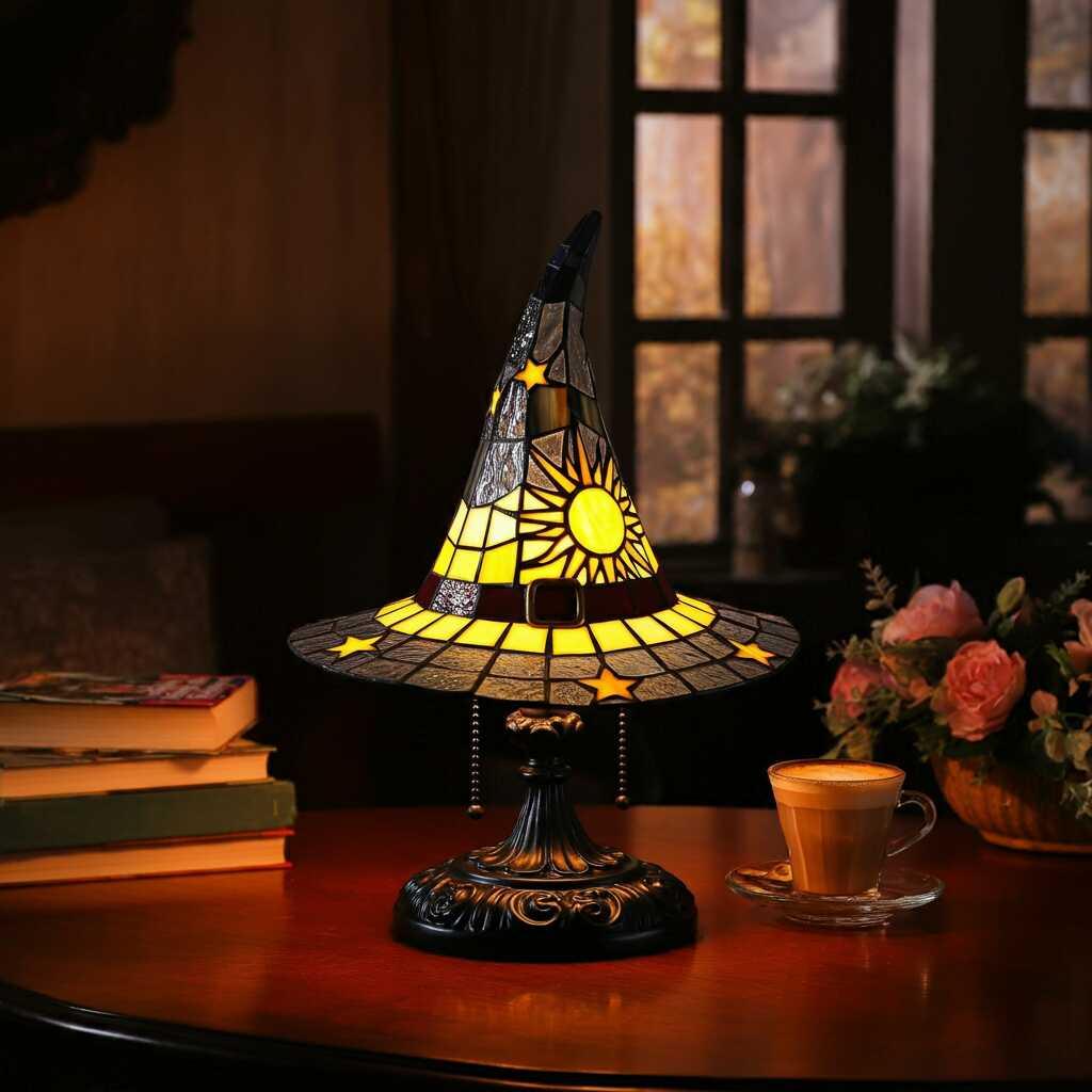 Pros and Cons Stained Glass Witch Hat Lamp