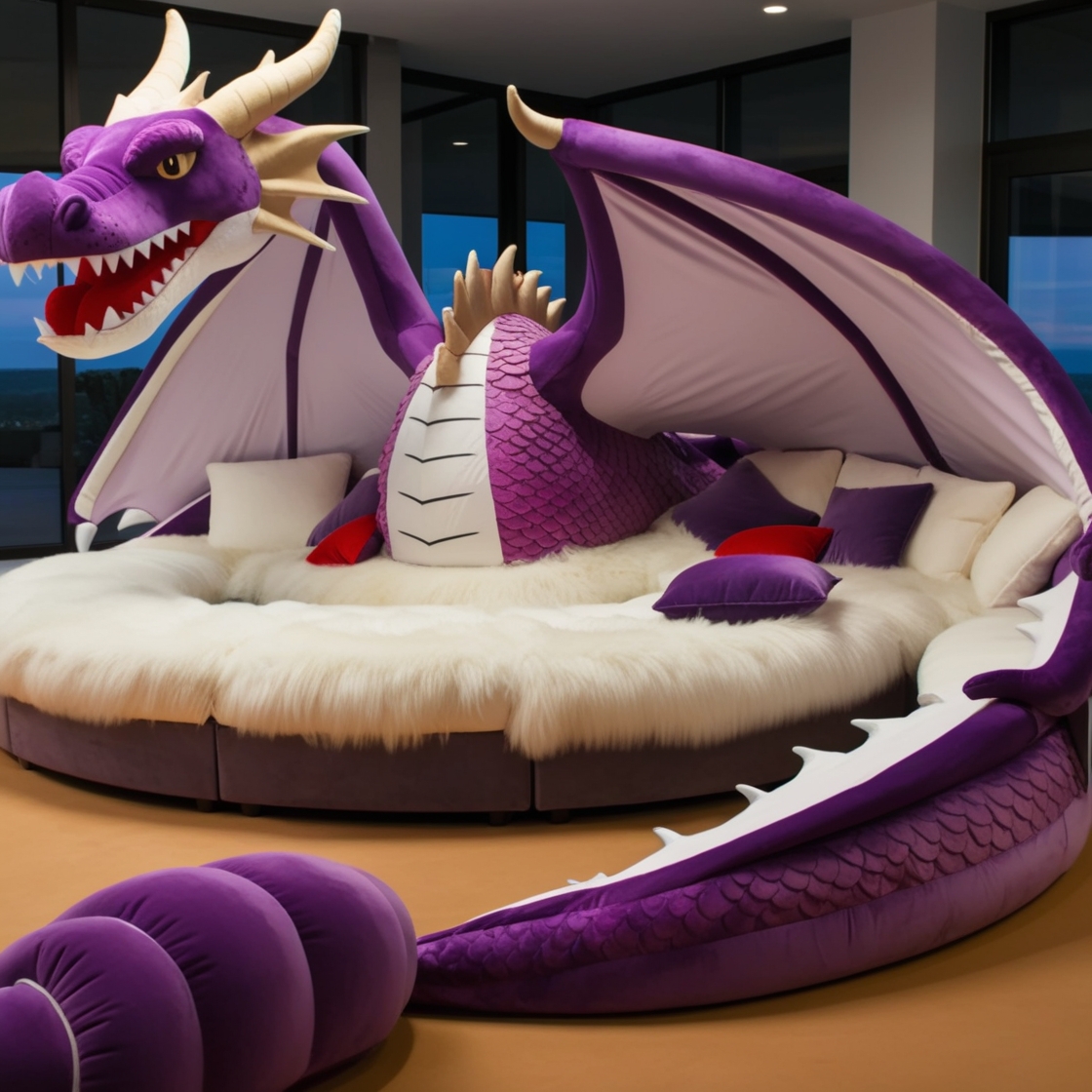 Relax in Ultimate Comfort: Experience the Magic of Giant Fur Dragon Loungers