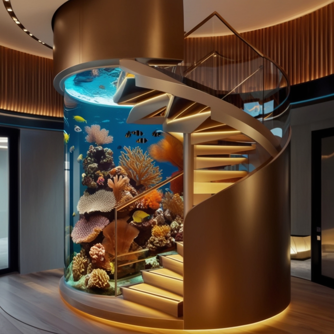 Dive into Elegance: Transform Your Space with a Spiral Staircase Aquarium