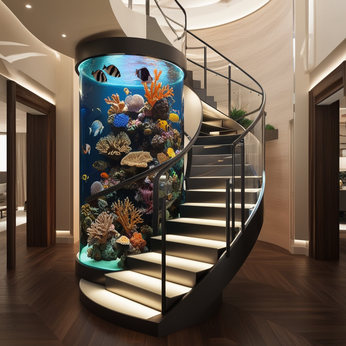 Dive into Elegance: Transform Your Space with a Spiral Staircase Aquarium