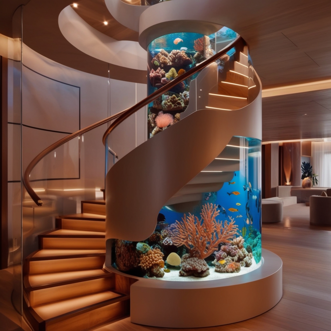 Dive into Elegance: Transform Your Space with a Spiral Staircase Aquarium