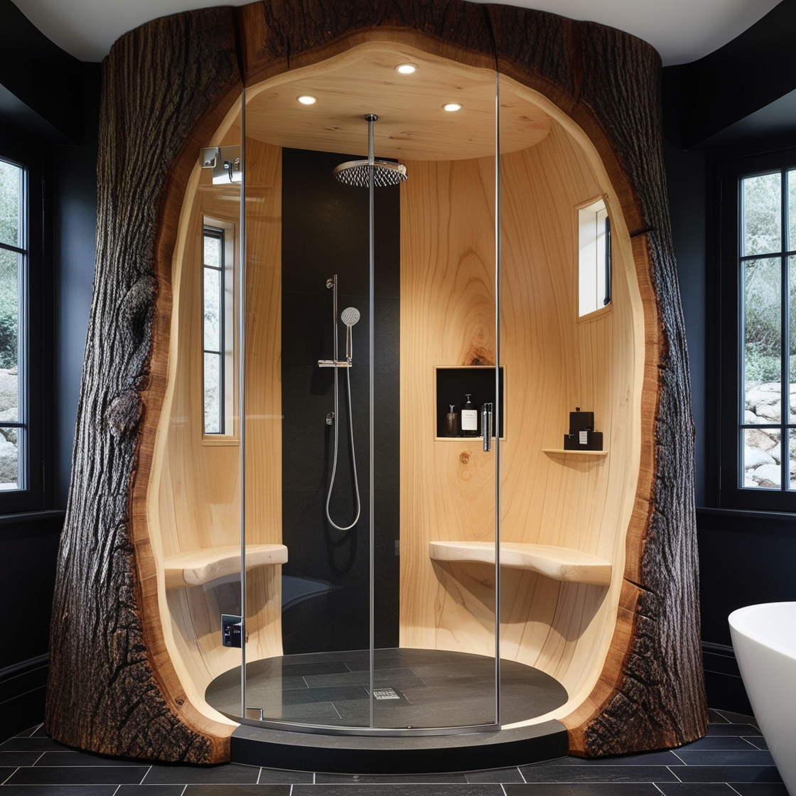 Connect with the Outdoors: Experience the Rustic Charm of Tree Trunk Showers