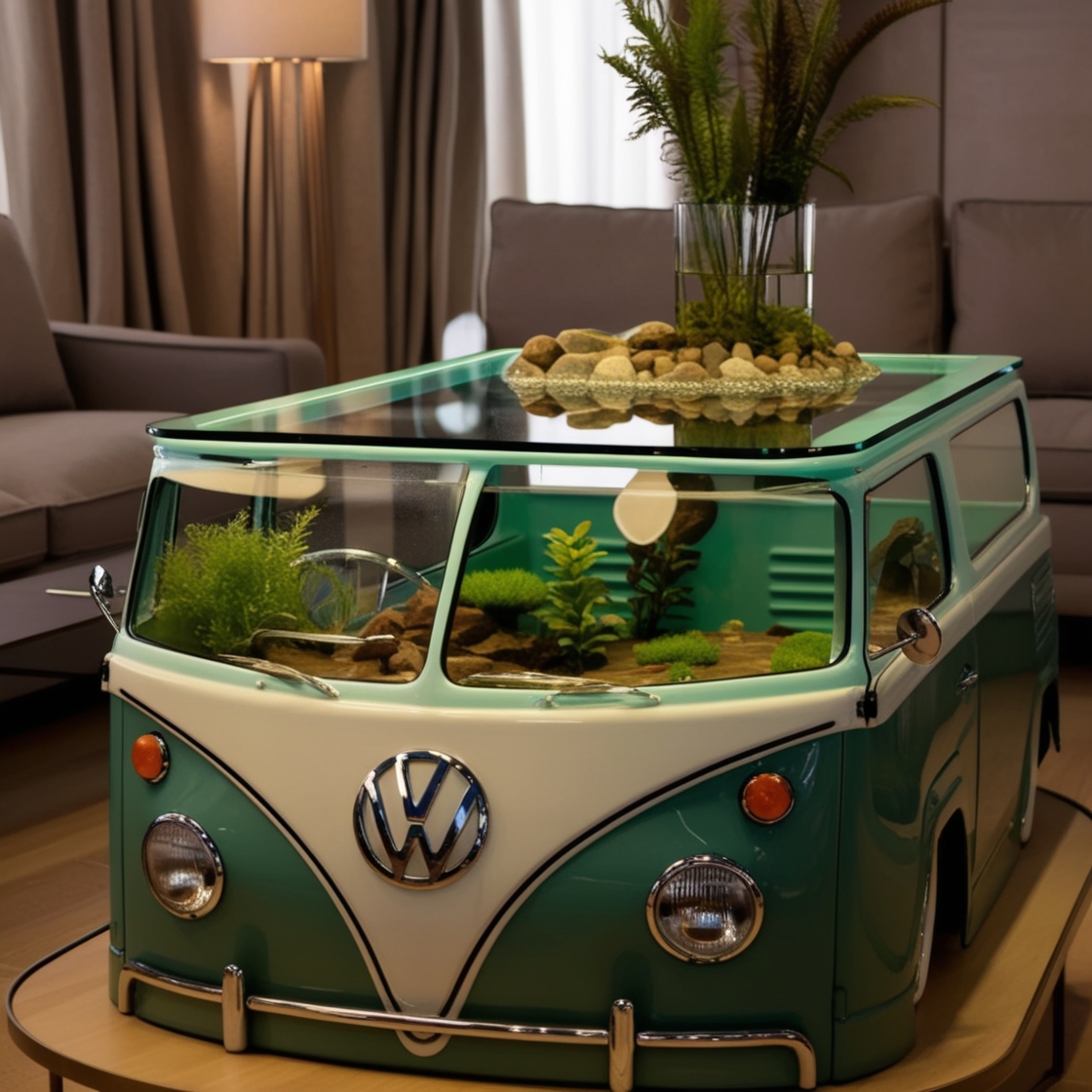 Revive Retro Vibes: VW Bus Aquarium Coffee Table for Vintage Charm