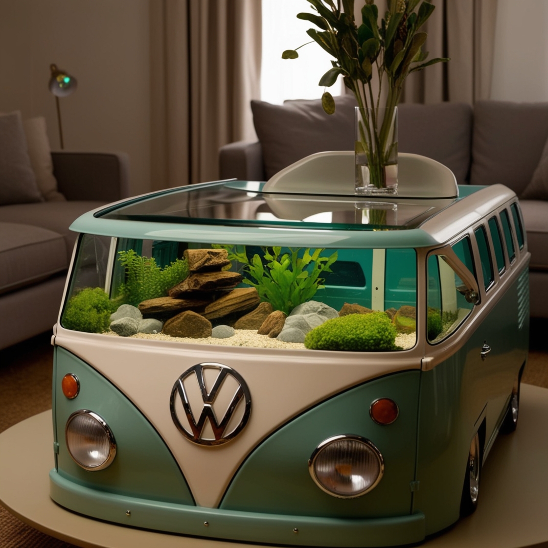 Revive Retro Vibes: VW Bus Aquarium Coffee Table for Vintage Charm