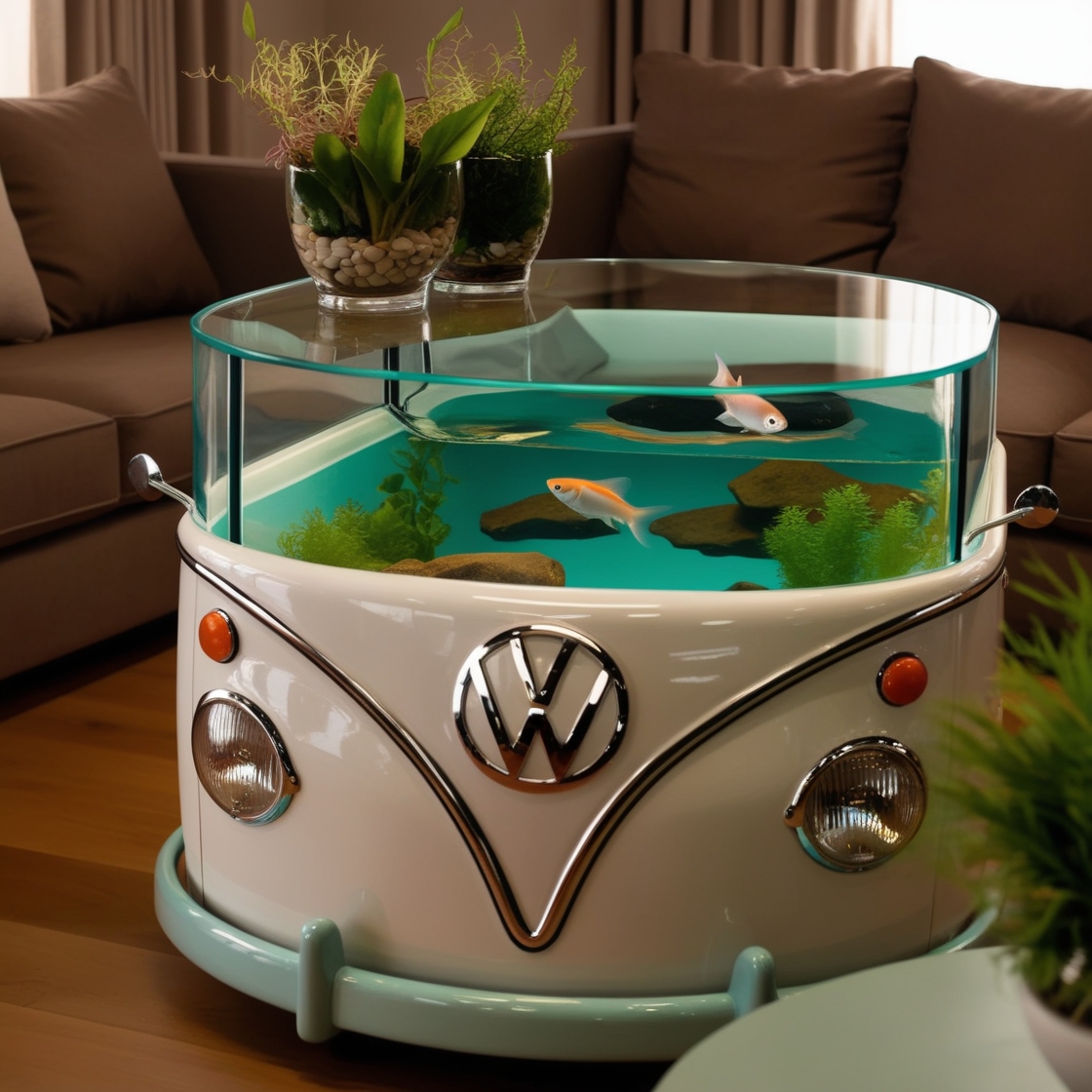 Revive Retro Vibes: VW Bus Aquarium Coffee Table for Vintage Charm