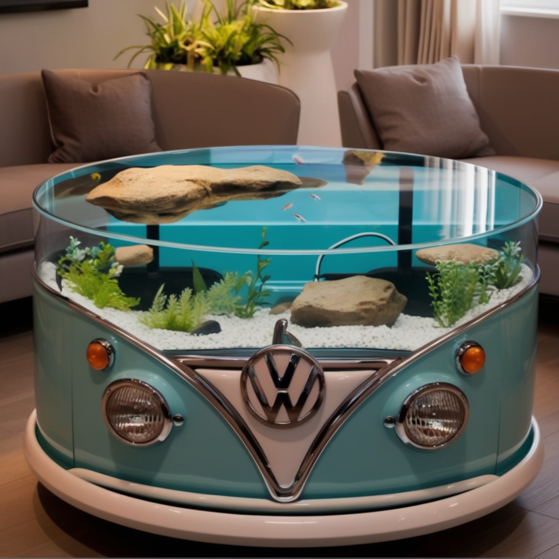 Revive Retro Vibes: VW Bus Aquarium Coffee Table for Vintage Charm