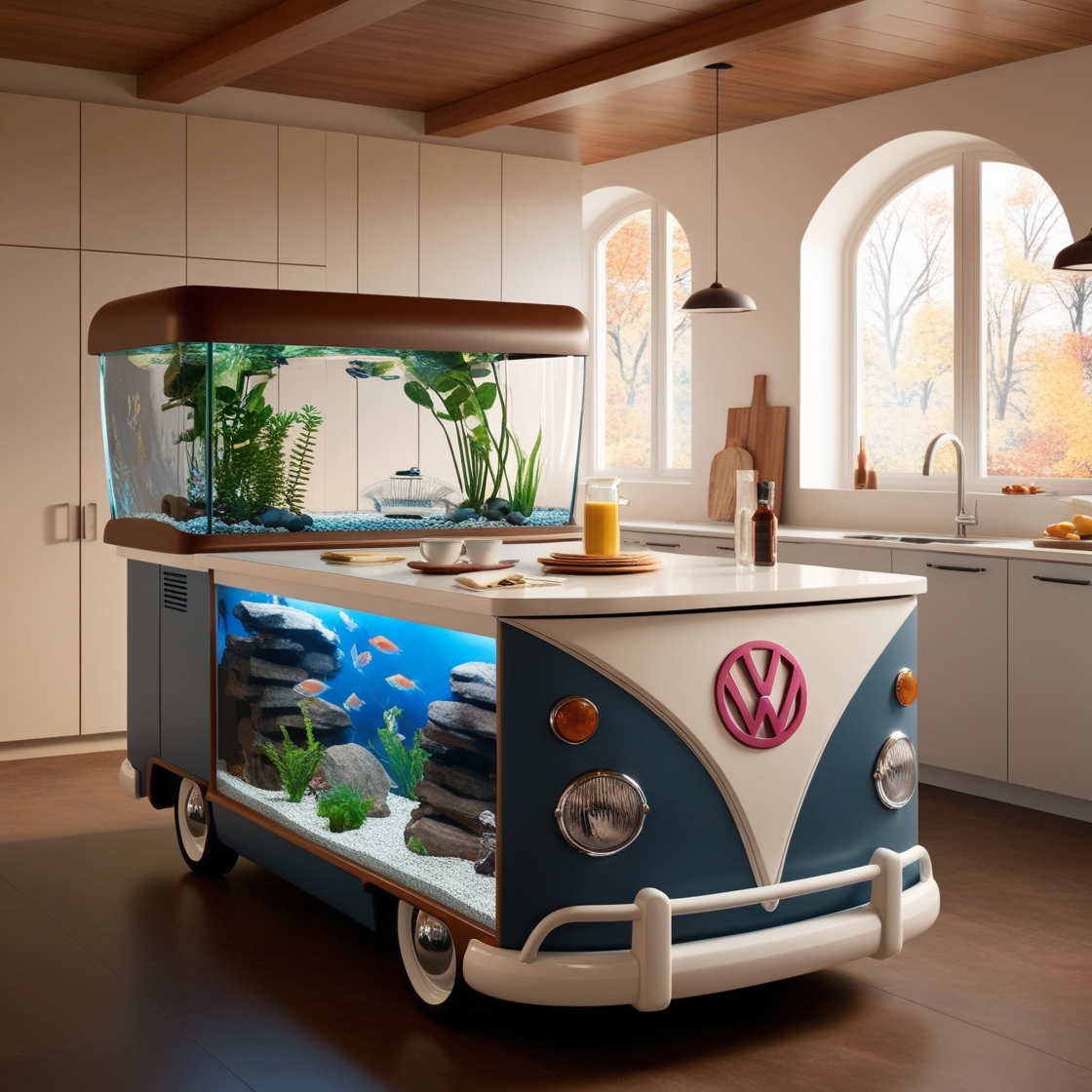 Transform Your Cooking Space: The VW Bus Aquarium Kitchen Island as a Unique Culinary Centerpiece