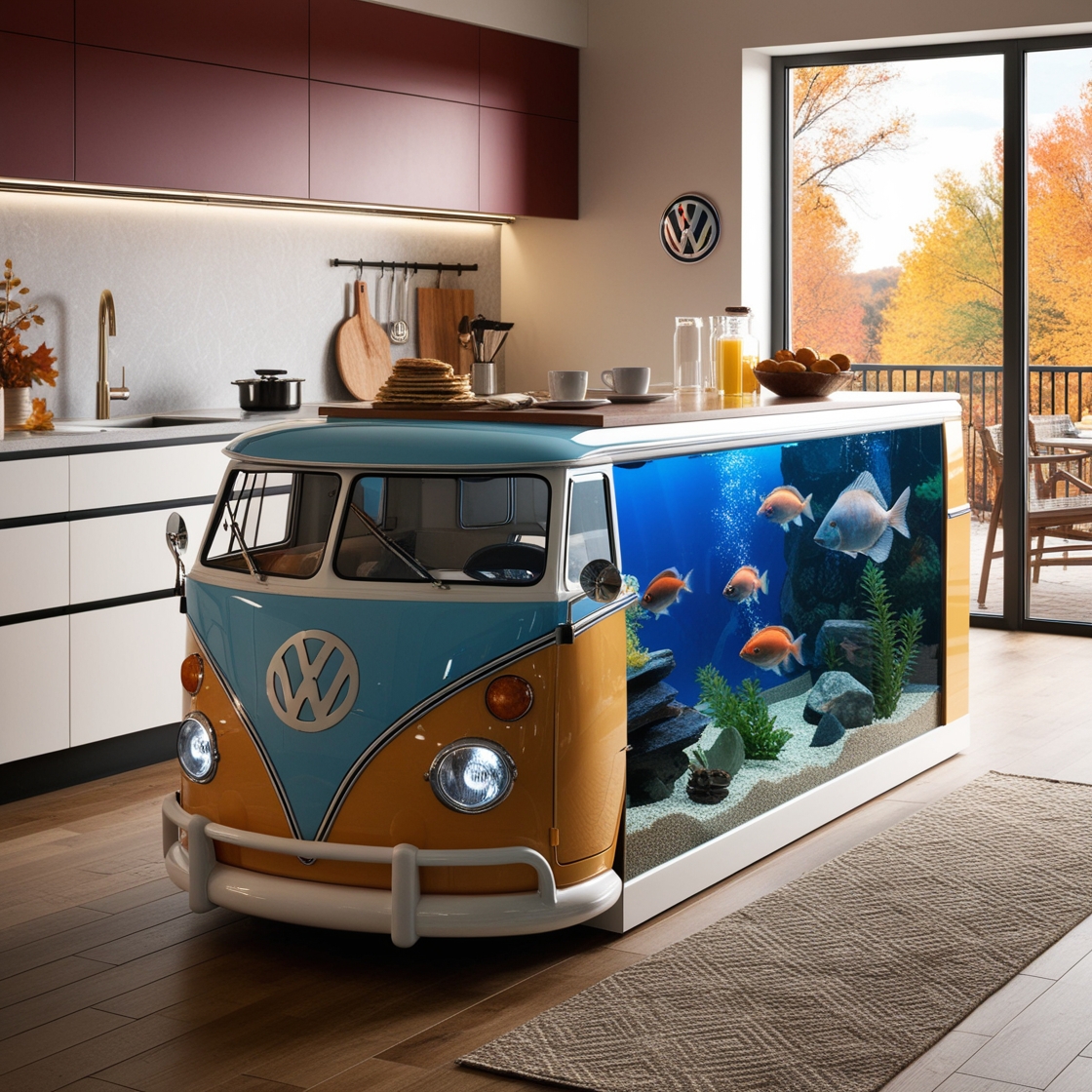 Transform Your Cooking Space: The VW Bus Aquarium Kitchen Island as a Unique Culinary Centerpiece