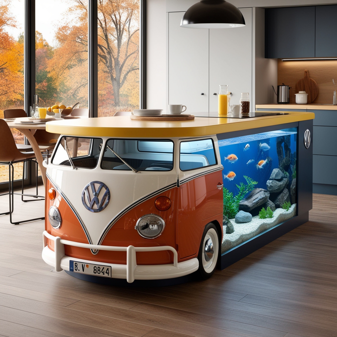 Transform Your Cooking Space: The VW Bus Aquarium Kitchen Island as a Unique Culinary Centerpiece