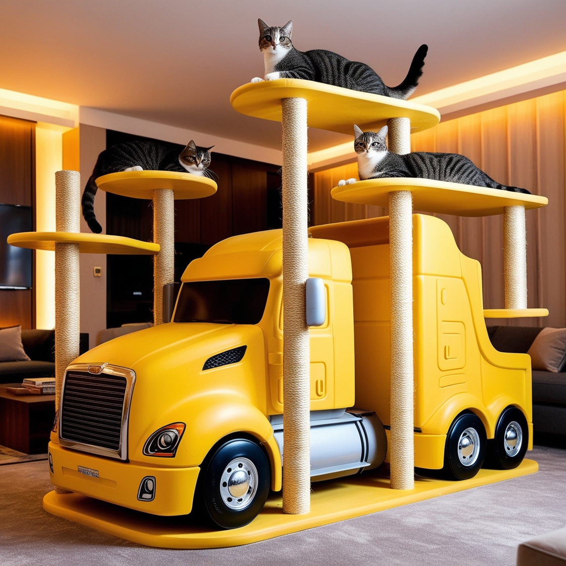 Rev Up Your Cat's Playtime: Giant Semi-Truck Shaped Cat Towers for Ultimate Feline Fun