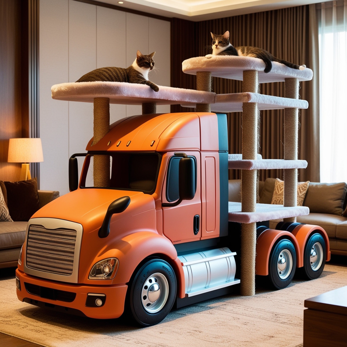 Rev Up Your Cat's Playtime: Giant Semi-Truck Shaped Cat Towers for Ultimate Feline Fun