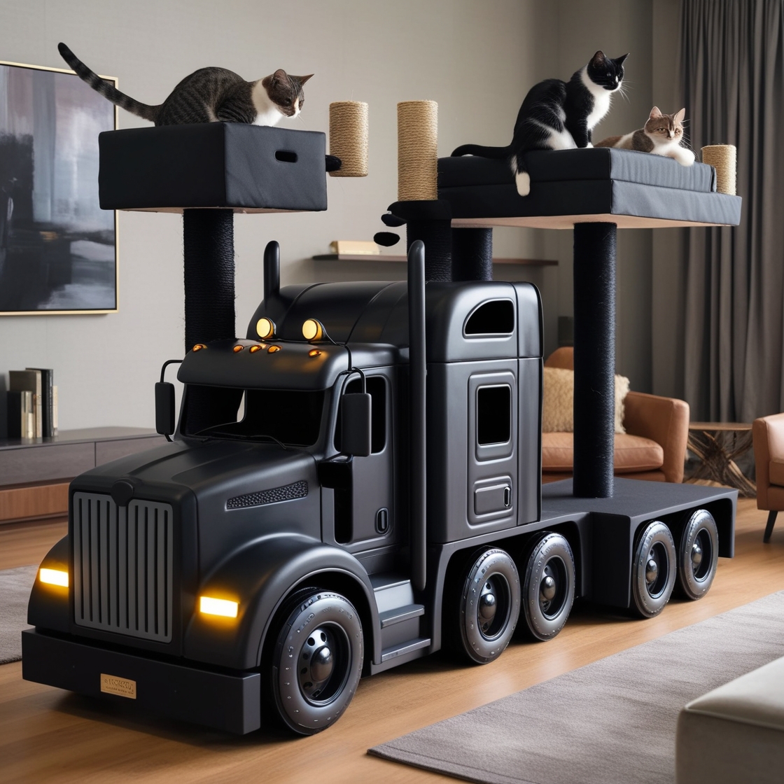 Rev Up Your Cat's Playtime: Giant Semi-Truck Shaped Cat Towers for Ultimate Feline Fun