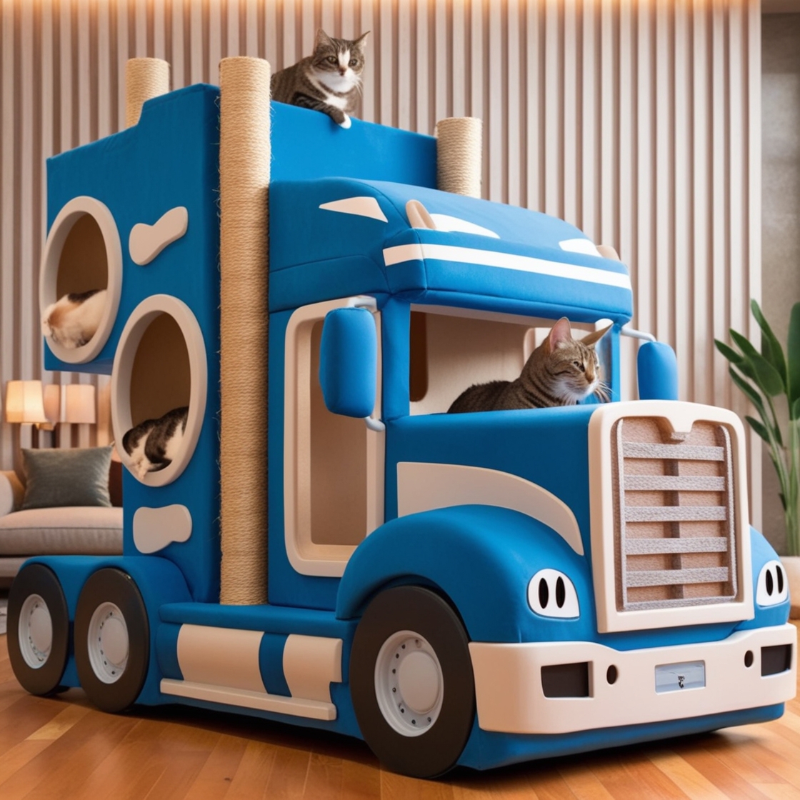 Rev Up Your Cat's Playtime: Giant Semi-Truck Shaped Cat Towers for Ultimate Feline Fun