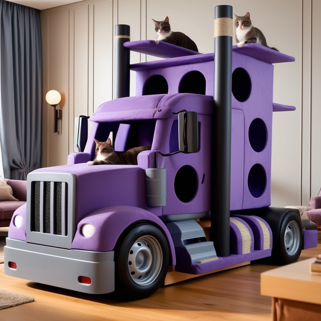 Rev Up Your Cat's Playtime: Giant Semi-Truck Shaped Cat Towers for Ultimate Feline Fun