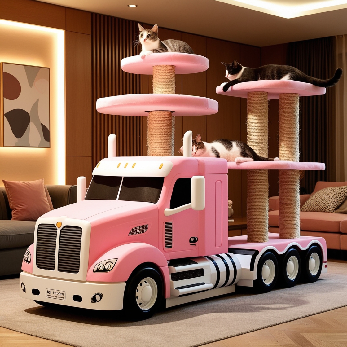 Rev Up Your Cat's Playtime: Giant Semi-Truck Shaped Cat Towers for Ultimate Feline Fun