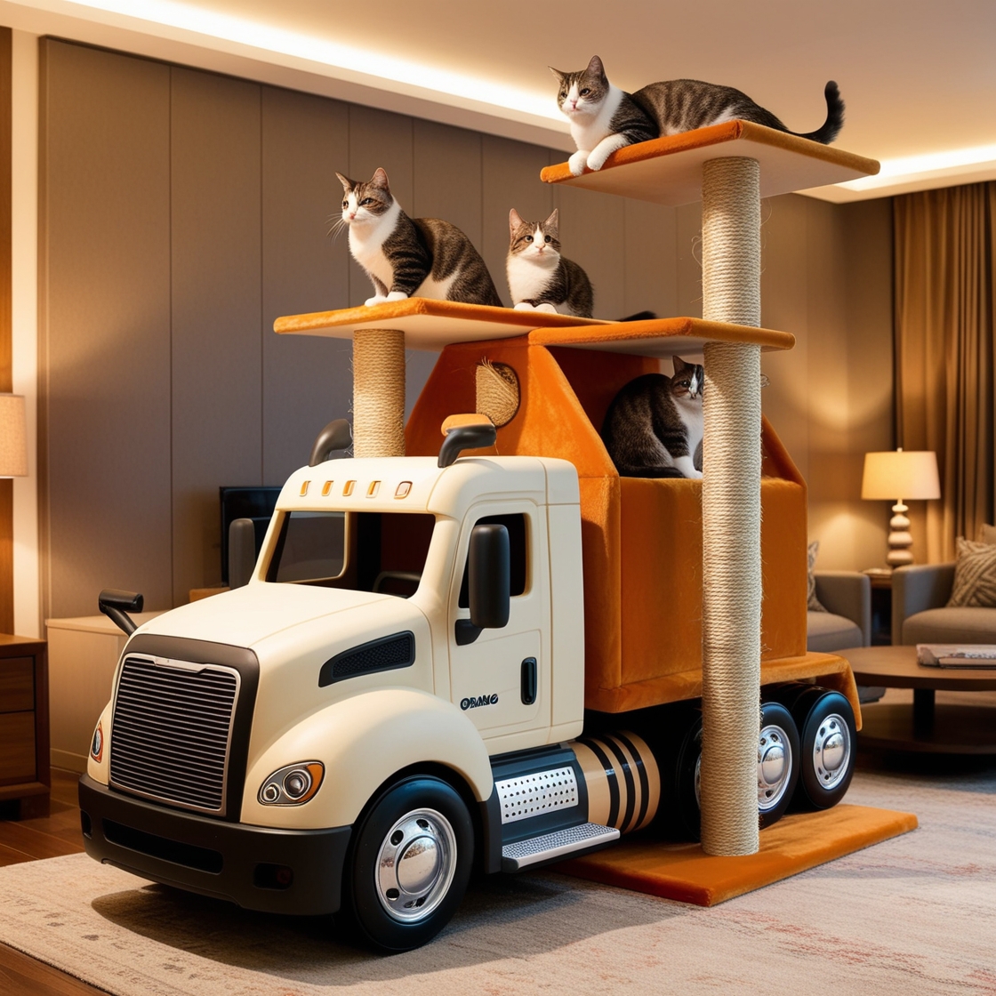 Rev Up Your Cat's Playtime: Giant Semi-Truck Shaped Cat Towers for Ultimate Feline Fun