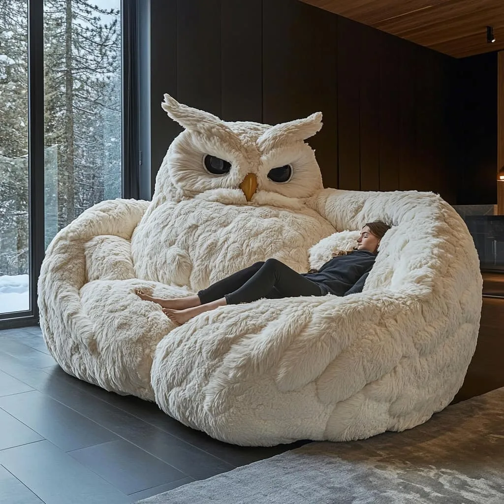 Relax in Wisdom and Warmth: The Elegance of Owl Fur Loungers