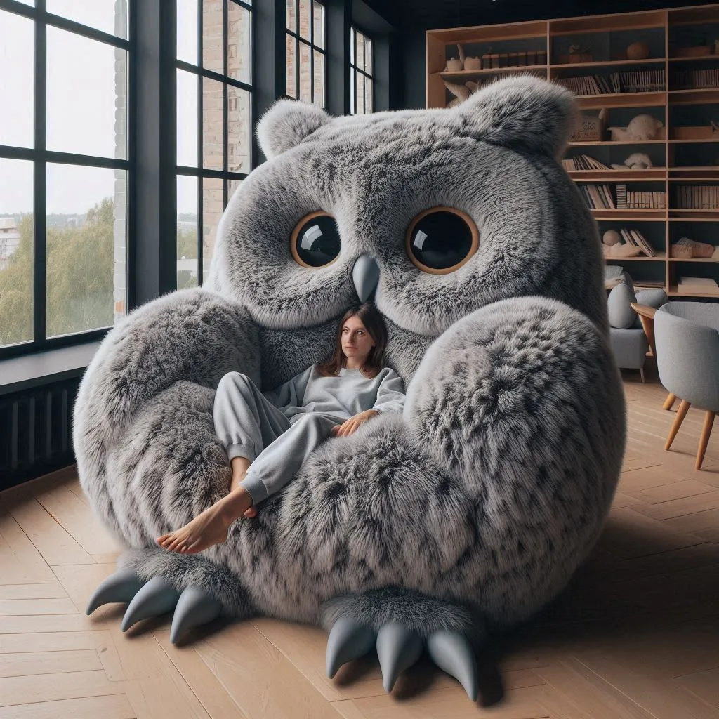 Relax in Wisdom and Warmth: The Elegance of Owl Fur Loungers