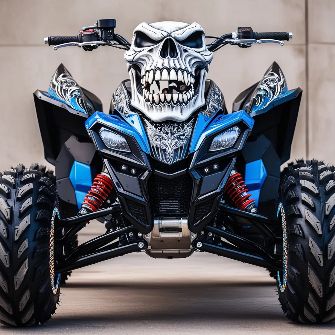 Unleash Your Bold Side: Experience the Thrill of a Skull-Themed Electric Quad Bike