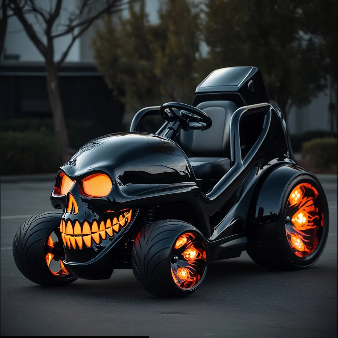 Rev Up Your Style: Unleash the Skull-Themed Lawn Mower for a Bold Yard Transformation