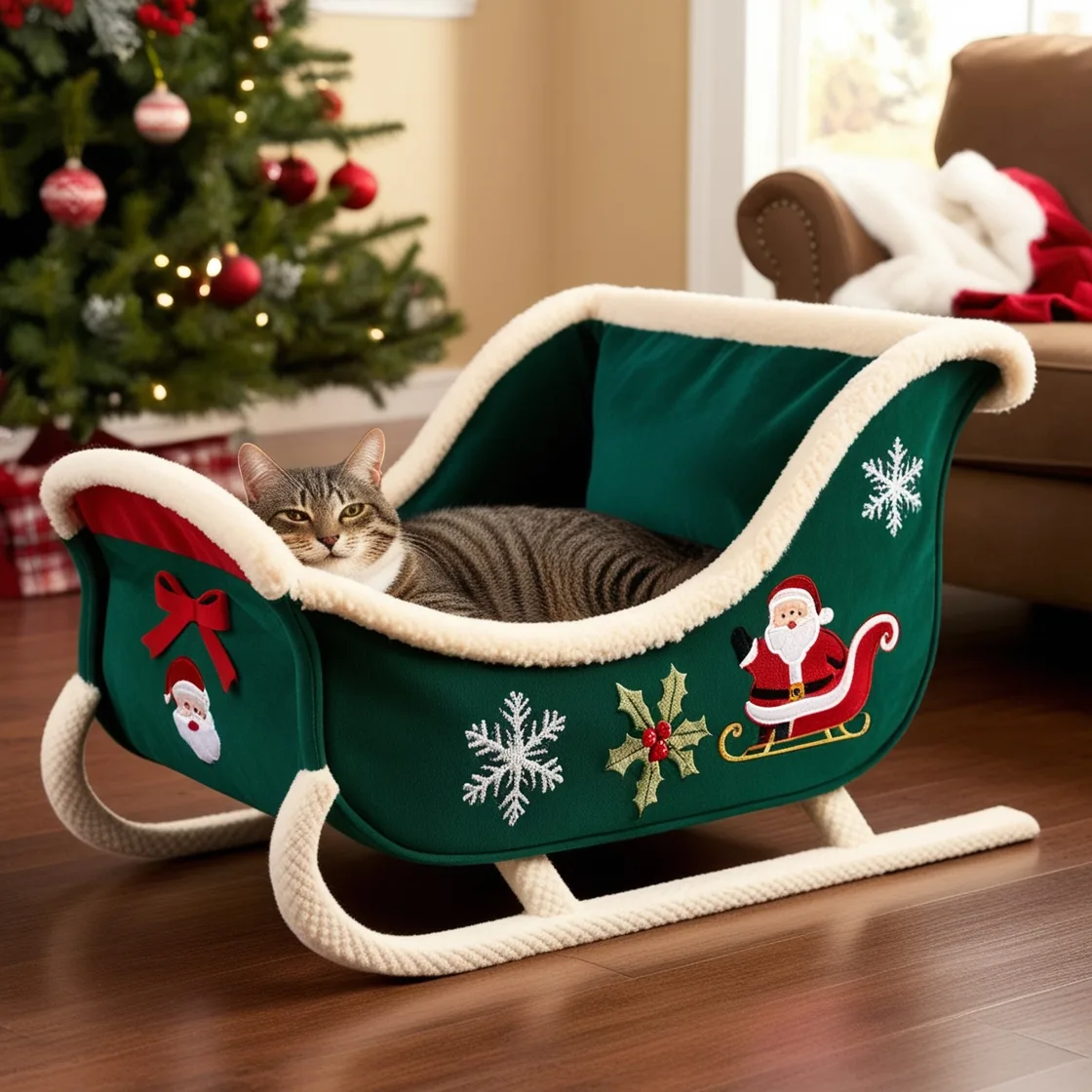 Sleigh Cat Beds: Cozy Comfort with a Touch of Winter Charm for Your Feline Friend