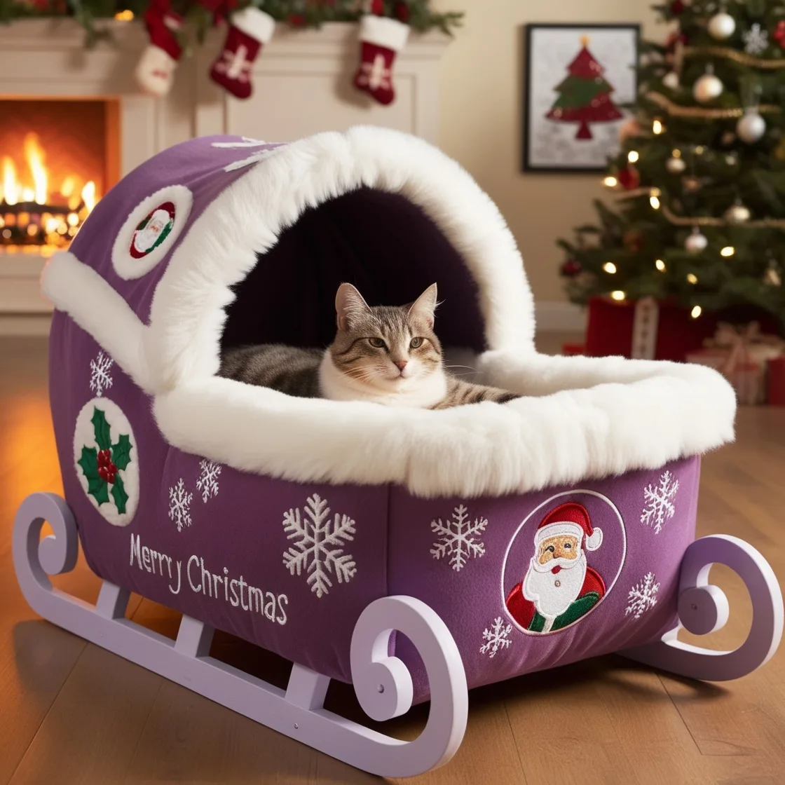 Sleigh Cat Beds: Cozy Comfort with a Touch of Winter Charm for Your Feline Friend