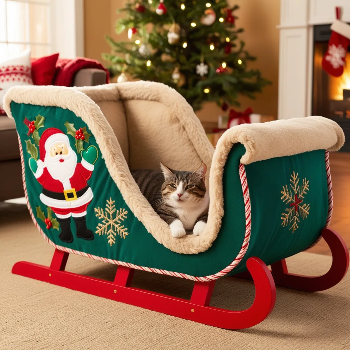 Sleigh Cat Beds: Cozy Comfort with a Touch of Winter Charm for Your Feline Friend