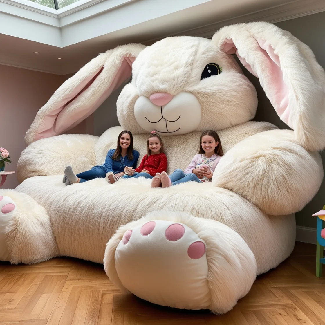 Relax in Whimsical Comfort with Giant Rabbit Loungers