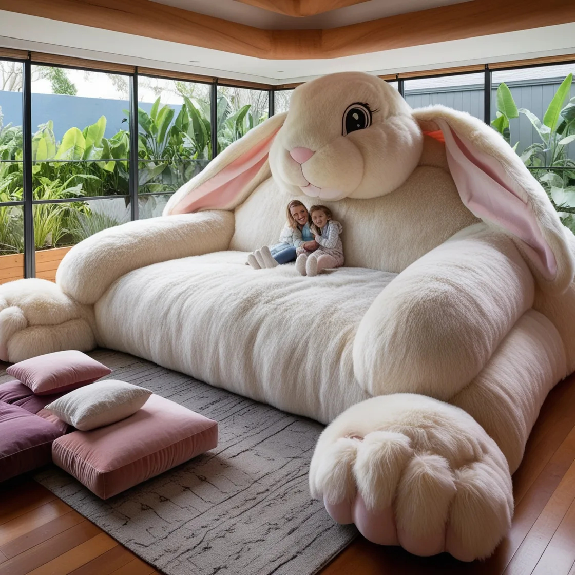 Relax in Whimsical Comfort with Giant Rabbit Loungers