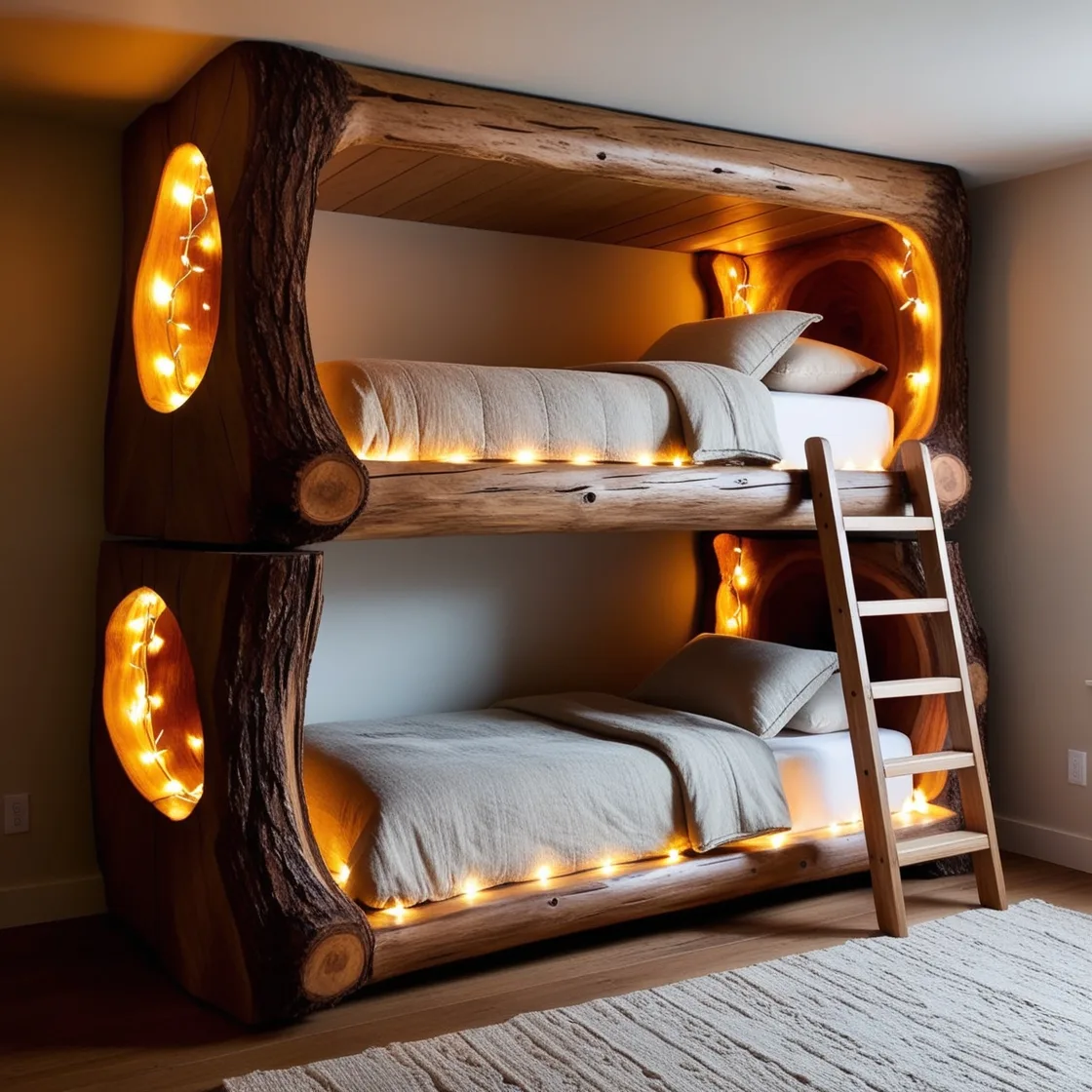 Sleep in Nature’s Embrace with Giant Hollowed Log Bunk Beds