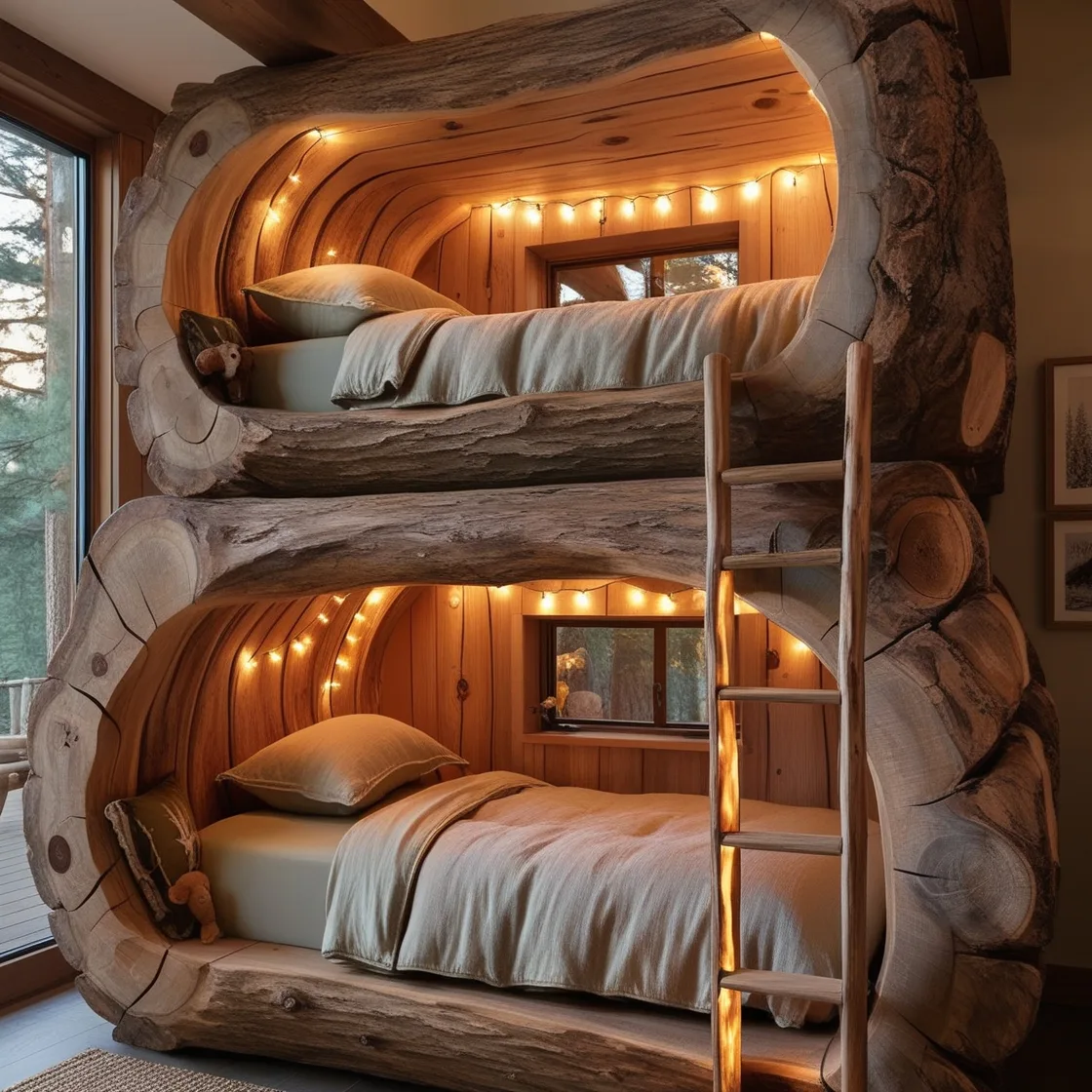 Sleep in Nature’s Embrace with Giant Hollowed Log Bunk Beds