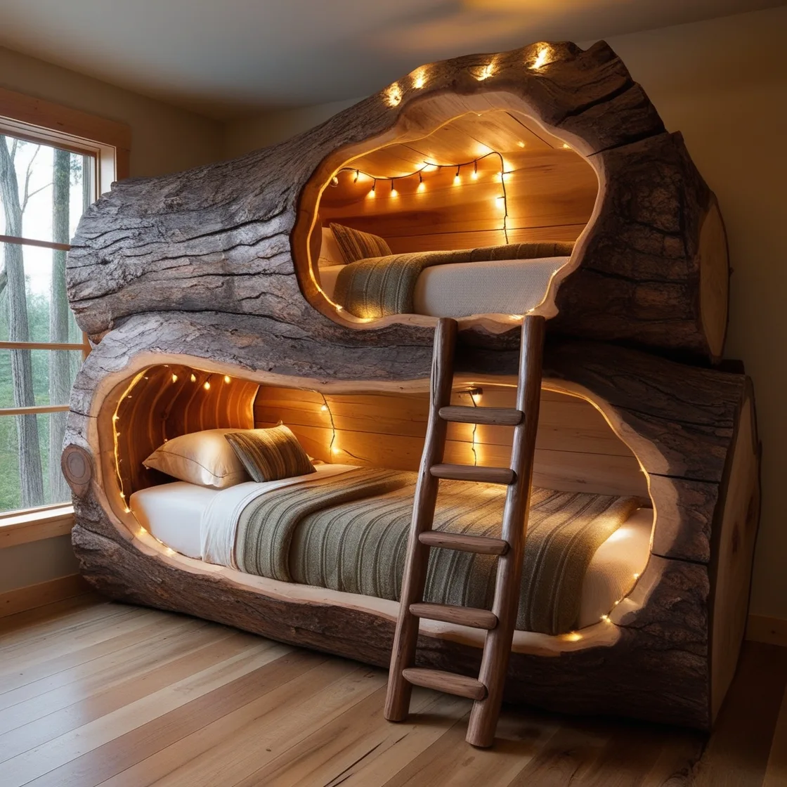 Sleep in Nature’s Embrace with Giant Hollowed Log Bunk Beds