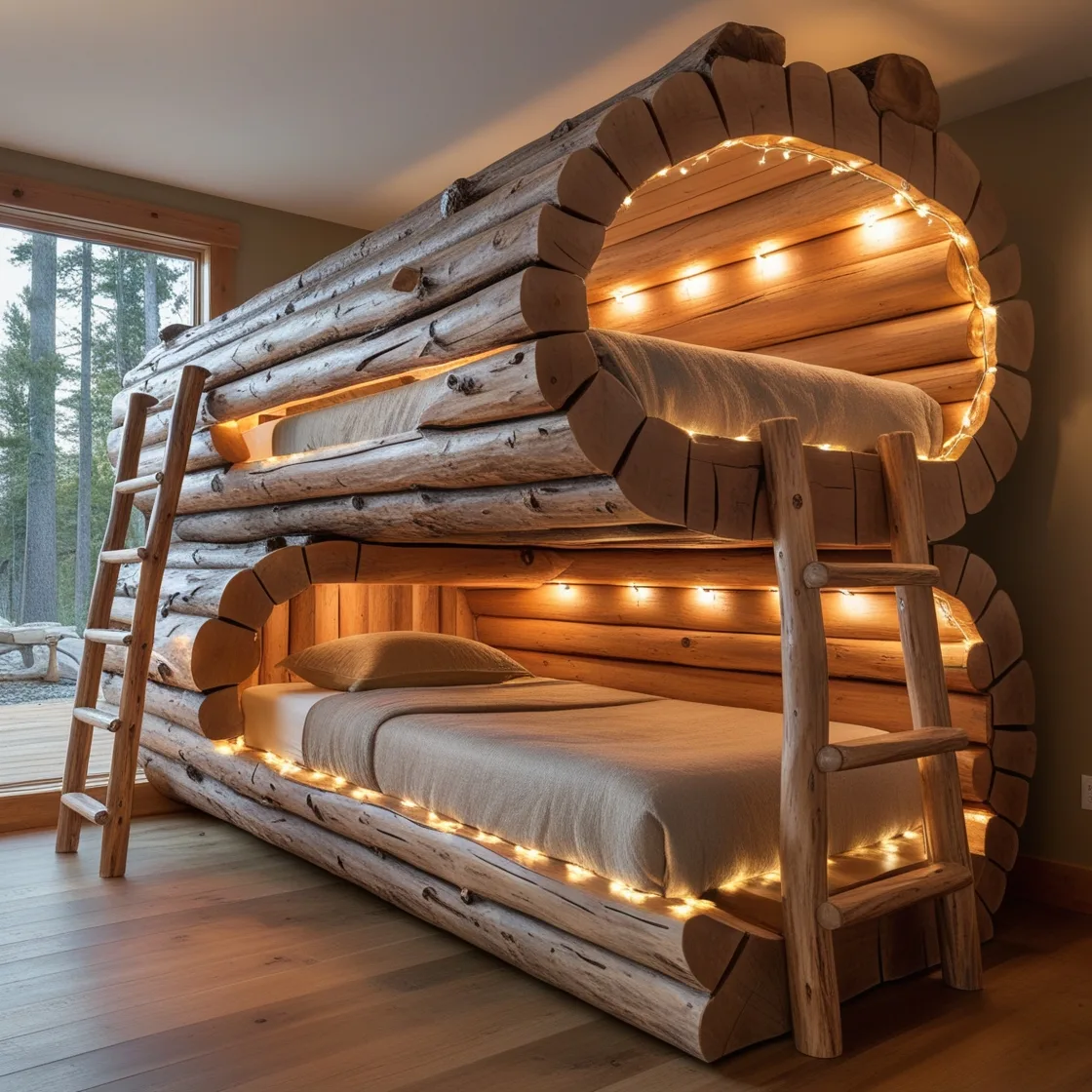 Sleep in Nature’s Embrace with Giant Hollowed Log Bunk Beds