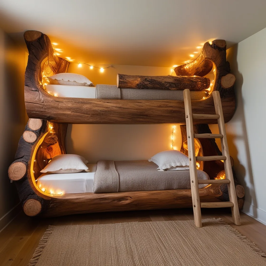 Sleep in Nature’s Embrace with Giant Hollowed Log Bunk Beds