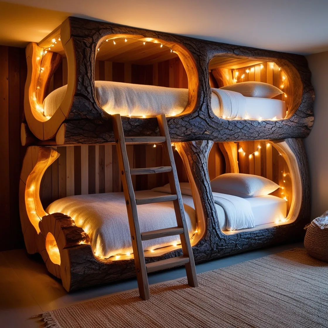 Sleep in Nature’s Embrace with Giant Hollowed Log Bunk Beds