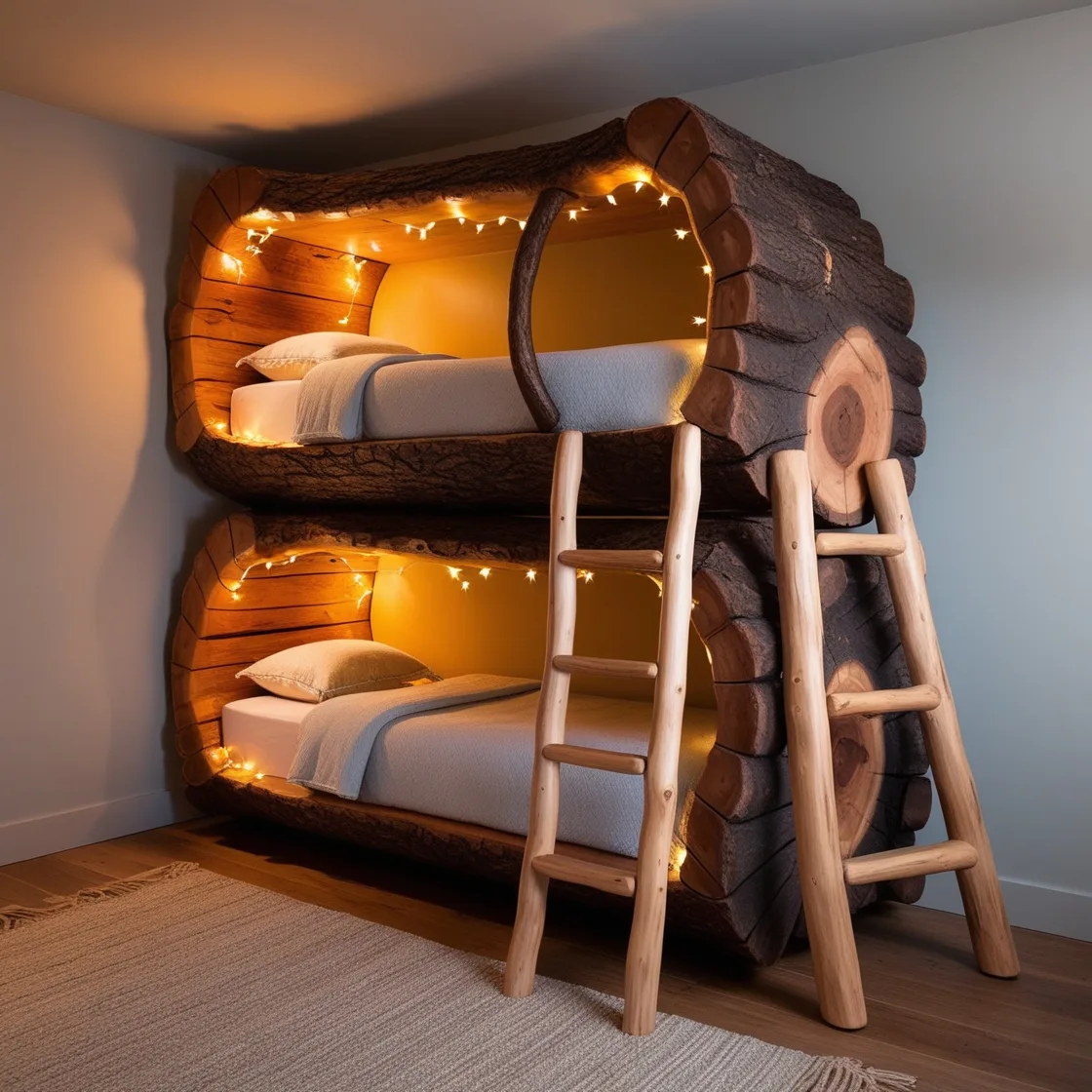 Sleep in Nature’s Embrace with Giant Hollowed Log Bunk Beds