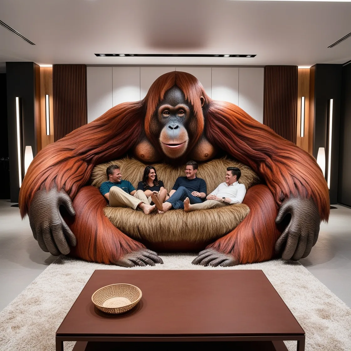 Relax in Comfort with the Giant Orangutan Lounger: A Fun and Cozy Experience