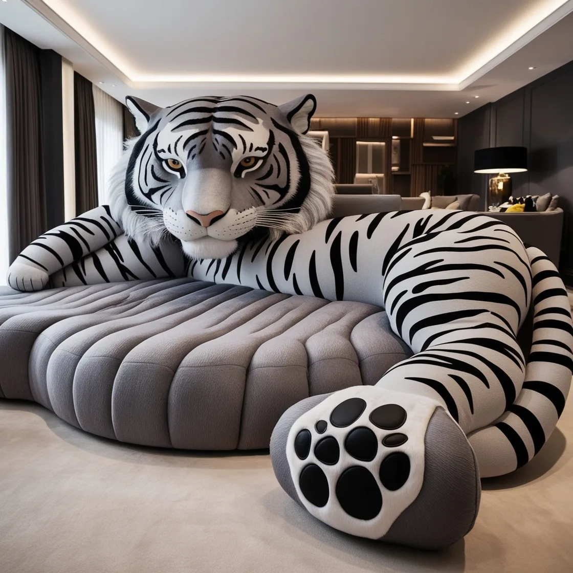 Relax in Style: The Ultimate Giant Tiger Shaped Lounge for Your Living Room